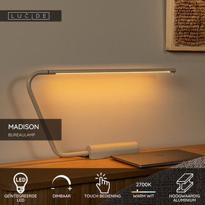 Lucide MADISON - Bureaulamp - LED Dimb. - 1x6,5W 2700K - Taupe